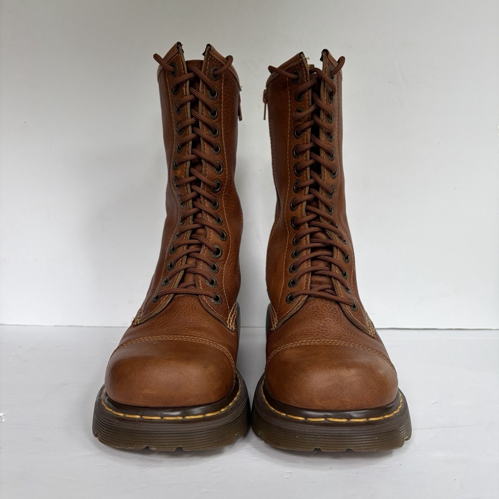 VTG Doc Martens Miranda Combat Boots Womens 8/8.5 Brown Chunky lug sole Lace-Up - Picture 8 of 16